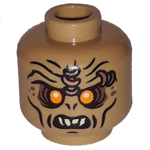 Minifig Head Hobbit Orc, Orange Eyes Print [Blocked Open Stud]