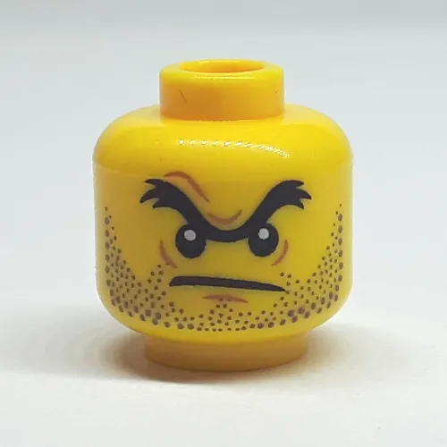 Minifig Head Sky Pirate, Unibrow, Angry, Stubble Beard Print [Hollow Stud]