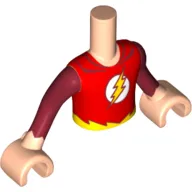 Minidoll Torso Boy with Red Shirt, Yellow Lightning in White Circle, and Dark Red Sleeves Print (The Flash), Light Nougat Arms and Hands