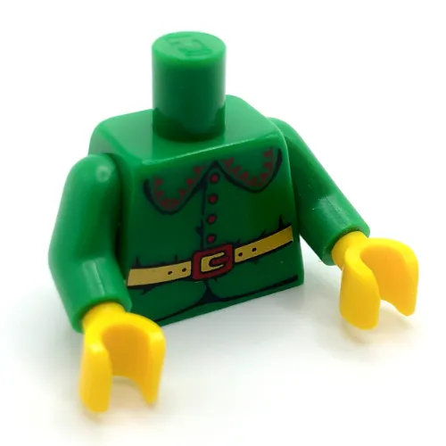 Torso Jacket with Large Rounded Collar, 4 Red Buttons and Gold Belt with Red Buckle Print (Elf), Green Arms, Yellow Hands