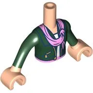 Minidoll Torso Girl with Light Nougat Arms and Hands with Dark Green Jacket, White Shirt, Bright Pink Scarf print