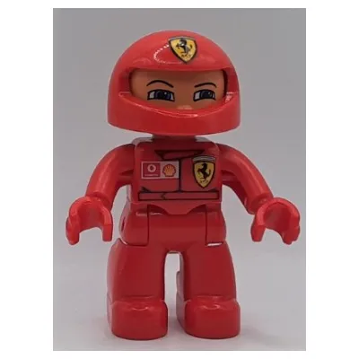 Duplo Figure with Helmet, Red Legs, Red Hands, Ferrari, Vodaphone, and Shell Logos Print