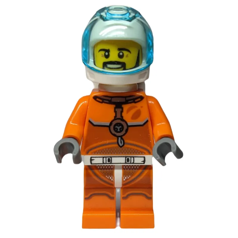 Astronaut - Orange Torso and Legs, White Helmet, Trans-Light Blue Visor, Moustache