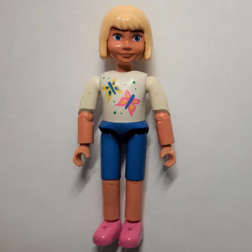 Belville Figure Articulated Elbows, Child, Female, Light Yellow Hair, Blue Shorts, White Shirt with Butterfly Print