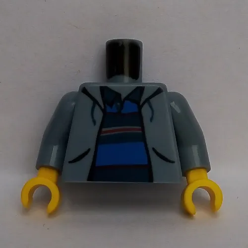 Torso Jacket Open over Polo Shirt with Horizontal Stripes Print (Spider-Man), Sand Blue Arms, Yellow Hands