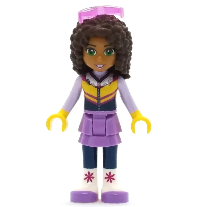 Andrea - Bright Light Orange Ski Vest, Medium Lavender Skirt, Glasses