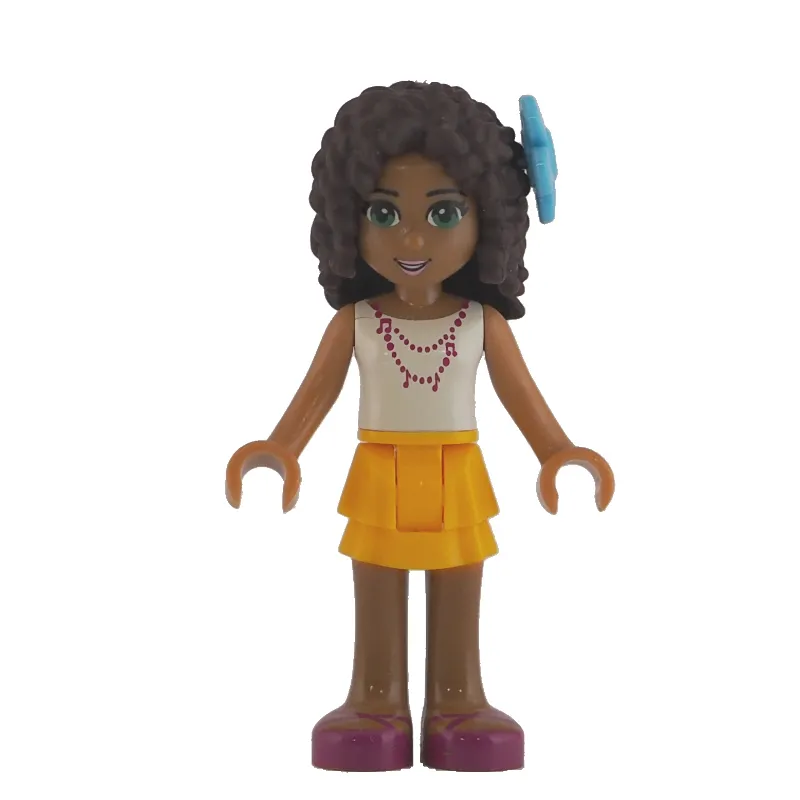 Andrea - White Top, Bright Light Orange Skirt, Medium Azure Flower