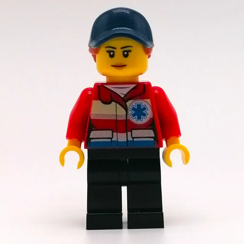 Paramedic, Woman, Red Jacket with Star of Life, Dark Blue Cap with Hair
