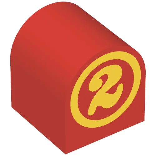 Duplo Brick 2 x 2 x 2 Curved Top with Circled Number 2 Print