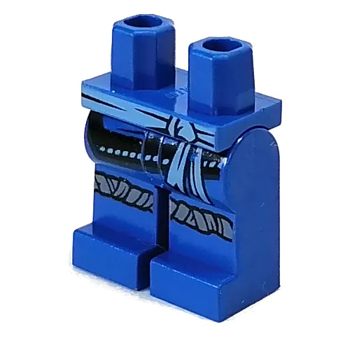 Hips and Blue Legs with Bright Light Blue Sash Belt, Black Robetails, Knee Wraps Print