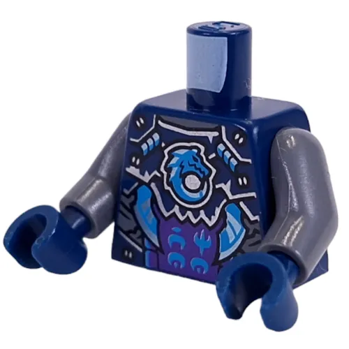 Torso, Dark Azure Dragon, Silver/Dark Purple Armor Print, Dark Bluish Gray Arms, Dark Blue Hands