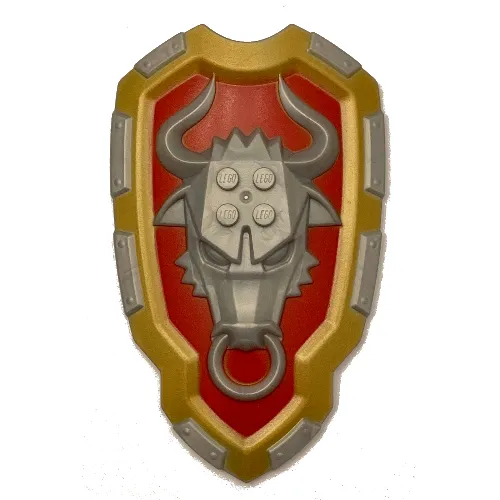 Large Figure Shield, 2 x 2 Brick Relief, Bull with Red and Metallic Gold Print