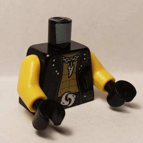 Torso, Jacket, Bare Chest, White Logo on Back Print, Yellow Arms, Black Hands