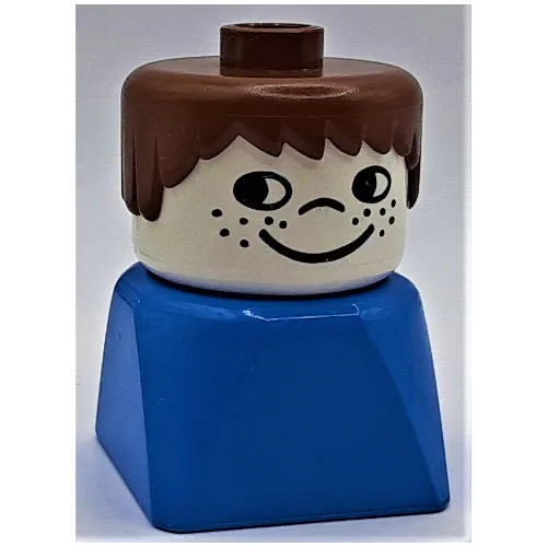 Duplo 2 x 2 x 2 Figure Brick Early, Short Spiky Hair Brown, Cheek Freckles Print