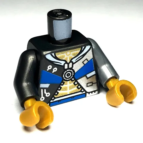 Torso, Odd Arms, Jacket, Pearl Titanium and Silver Trim, Gold Chest, Dark Azure Decorations Print, Left Flat Silver Arm, Right Pearl Titanium Arm, Pearl Gold Hands