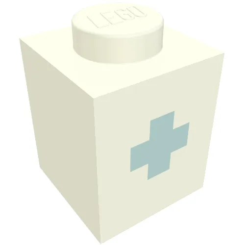 Brick 1 x 1 with Blue '+' Print (Bold Font)