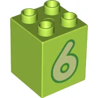 Duplo Brick 2 x 2 x 2 with Yellowish Green '6' Print