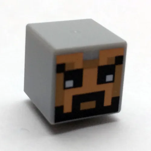 Minifig Head Special, Cube with Pixelated Helmet with Face with Beard Print