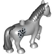 Duplo Animal Horse with one Stud and Raised Hoof with Black Mane, Tail and Spots Print
