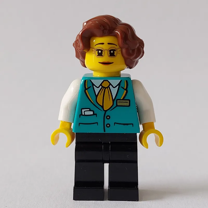 Train Conductor, Dark Turquoise Vest, Reddish Brown Hair, Glasses