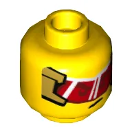 Minifig Head Monkie Kid, Red Visor with Gold Frame / Angry Open Mouth Print