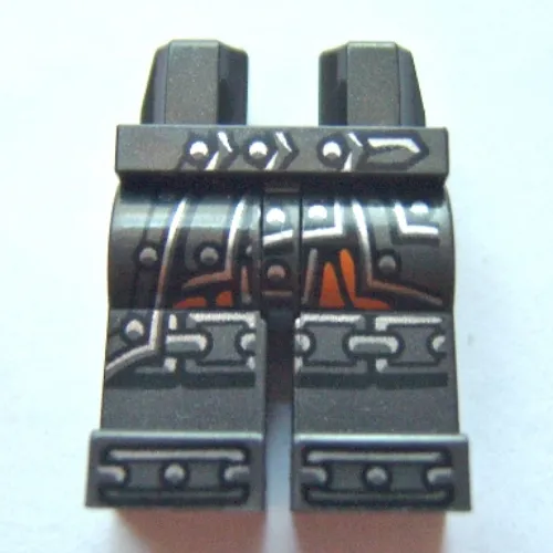 Hips and Pearl Titanium Legs with Metallic Silver Armor with Rivets, Orange Fabric, Chain Mail on Knees and Boots Print