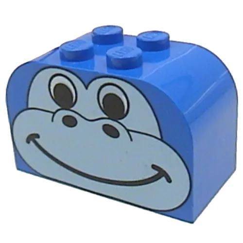 Brick Curved 2 x 4 x 2 Double with Light Blue Gorilla / Dinosaur Face Print