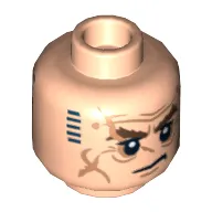 Minifig Head Dwalin the Dwarf, Dual Sided, Bushy Brown Eyebrows, Wrinkles, Stern / Dark Blue Tattoo Print [Hollow Stud]