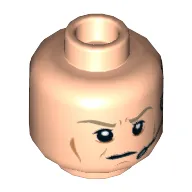 Minifig Head General Airen Cracken, Dark Tan Eyebrows Furrowed, Cheek Lines, Frown, Headset Print