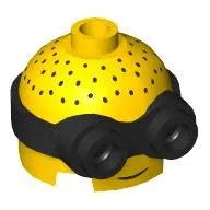 Minifig Head Special, Minion, Low, with Black 2-Eyed Goggles Pattern, Stubble Hair Print
