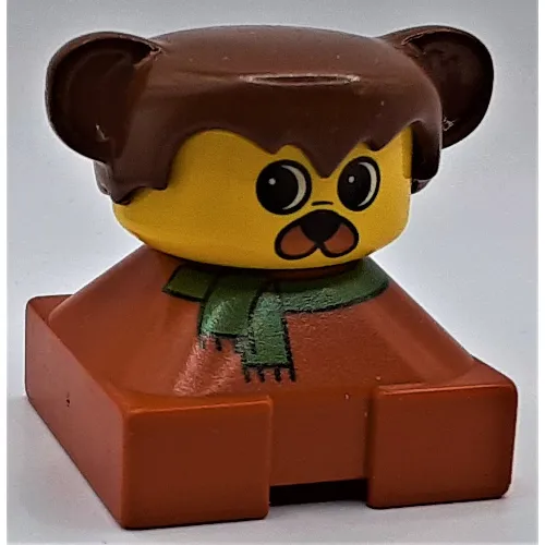 Duplo 2 x 2 x 2 Figure Brick, Hair with Bear / Dog Ears, Yellow Face, Green Scarf Print