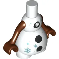 Snowman Body, Reddish Brown Arms, Black Coals, Snowflakes Print
