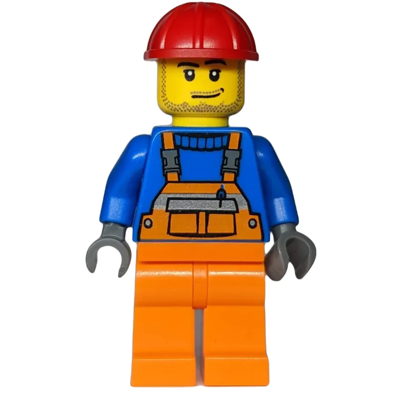 Worker, Orange Overalls over Blue Sweater, Red Hard Hat (3626c Head)