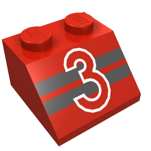Slope 45° 2 x 2 with "3" over Black Stripes Print