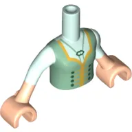 Minidoll Torso Girl with Sand Green Bodice Top, Gold Trim, Light Aqua Sleeves Print, Light Nougat Arms and Hands