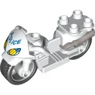 Duplo Motorcycle with Rubber Wheels and Headlights and Blue 'POLICE' Print
