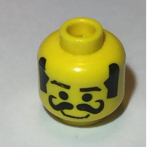 Minifig Head, Moustache Curly Thick, Thick Sideburns, Smile Print [Blocked Open Stud]