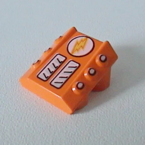 Slope 2 x 2 No Studs, with 3 Side Pistons Raised Edges and Lightor Lightning Bolt Print