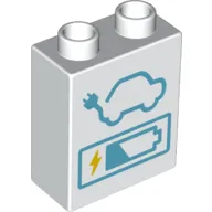 Duplo Brick 1 x 2 x 2 with Car, Plug, and Battery Level Print