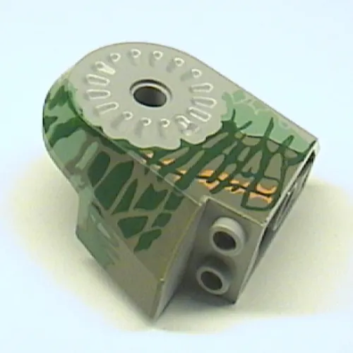 Animal Body Part, Dinosaur Body Quarter with Pin Holes, Dark Gray, Sand Green, Medium Orange, and Dark Green Streaks Print