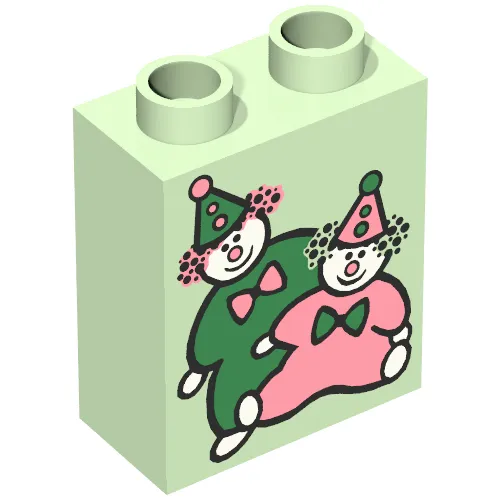 Duplo Brick 1 x 2 x 2 with Two Clowns Print