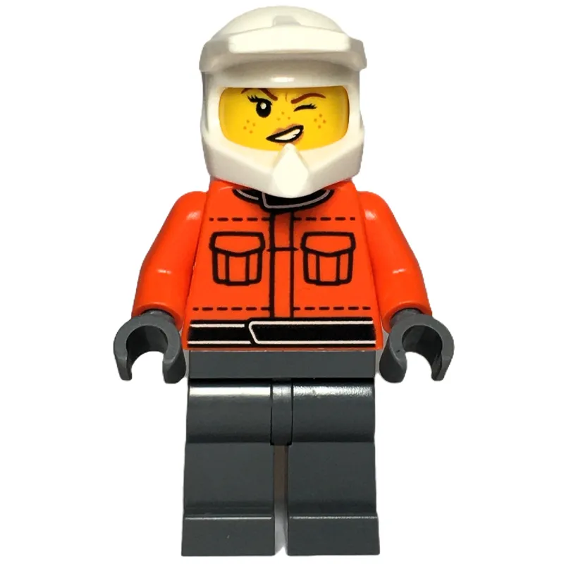 Pit Crew, Reddish Orange Torso, Dark Bluish Grey Legs, Female, Wink