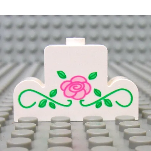 Brick Curved 1 x 4 x 2 Center Stud Top with Rose and Vines Print