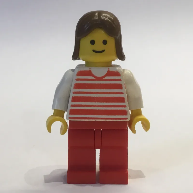 Woman, Red and White Striped Shirt, Red Legs, Brown Hair (3626a Head)