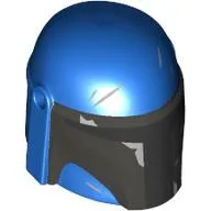 Helmet Mandalorian with Holes and Black Visor, Dark Bluish Grey Markings, Scratches print