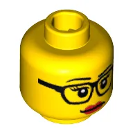 Minifig Head Librarian, Glasses with Eyelashes and Red Lips Print [Blocked Open Stud]