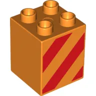 Duplo Brick 2 x 2 x 2 with Red Diagonal Stripes Print