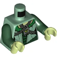 Torso Dress with Green Collar and Laces, Chain with Padlock with Lime Eye Print, Dark Green Arms, Yellowish-Green Hands