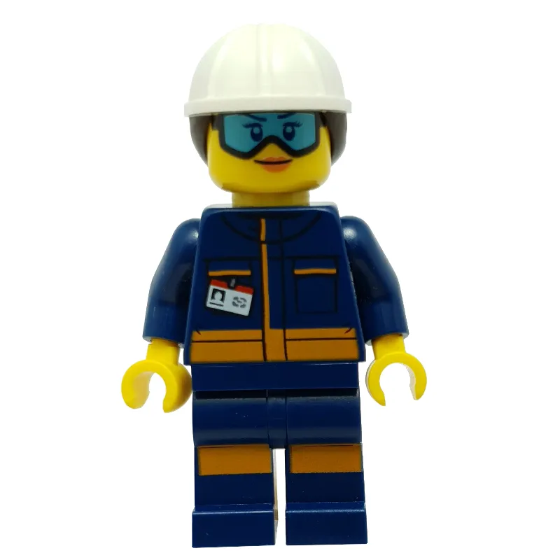 Technician - Dark Blue Torso, Dark Blue Legs, White Helmet, Dark Brown Hair
