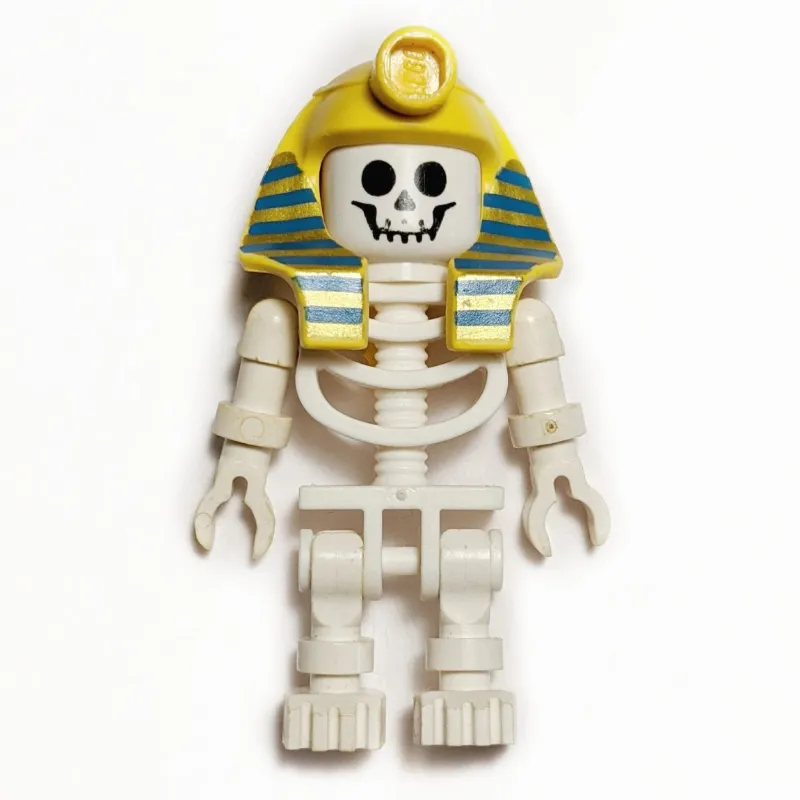 Skeleton, Standard Face, Mummy Headdress, Blue and Gold Stripes